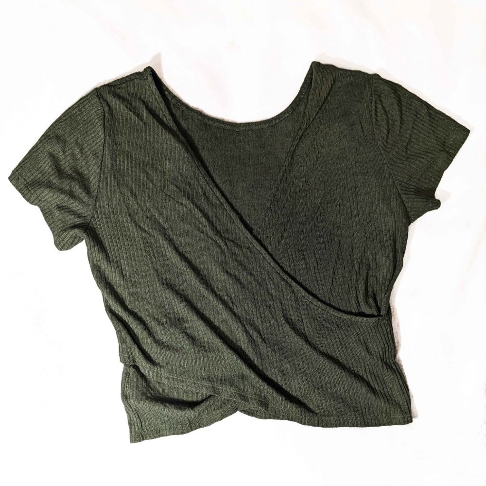 Open back lightweight olive green shirt